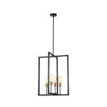  LIT2433BK-GD - 4-Light Pendant in black finish with Gold Socket Rings