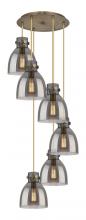  116-410-1PS-BB-G412-8SM - Newton Bell - 6 Light - 19 inch - Brushed Brass - Multi Pendant