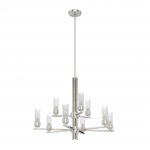  19788 - Hunter Gatz Brushed Nickel with Clear Fluted Glass 9 Light Chandelier Ceiling Light Fixture