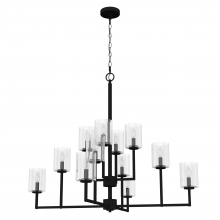  19530 - Hunter Kerrison Natural Black Iron with Seeded Glass 12 Light Chandelier Ceiling Light Fixture