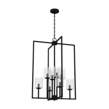  19542 - Hunter Kerrison Natural Black Iron with Seeded Glass 8 Light Pendant Ceiling Light Fixture