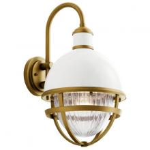  59050WH - Tollis™ 10" 1 Light Wall Light with Clear Ribbed Glass White and Natural Brass