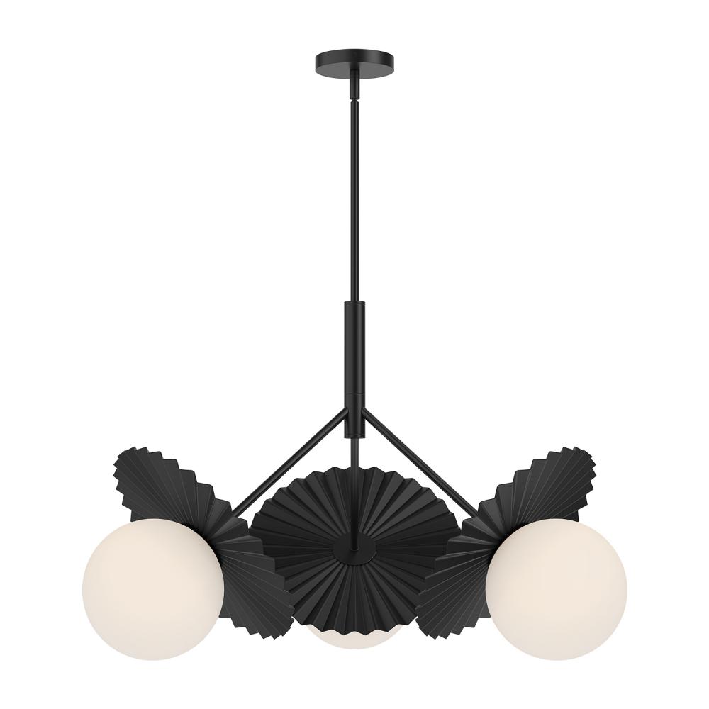 Plume 34-in Matte Black/Opal Glass 3 Lights Chandeliers