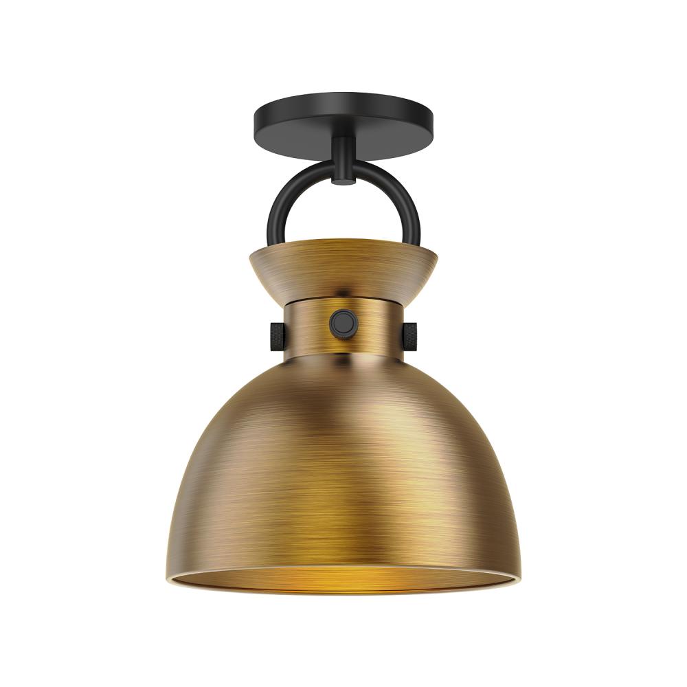 Waldo 9-in Matte Black/Aged Gold 1 Light Semi Flush Mount