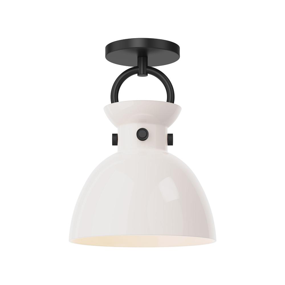 Waldo 9-in Matte Black/Glossy Opal Glass 1 Light Semi Flush Mount