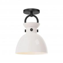 Alora Lighting SF411809MBGO - Waldo 9-in Matte Black/Glossy Opal Glass 1 Light Semi Flush Mount