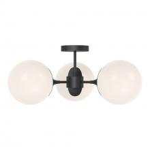 Alora Lighting SF505326MBOP - Nouveau 26-in Matte Black/Opal Matte Glass 3 Lights Semi Flush Mount